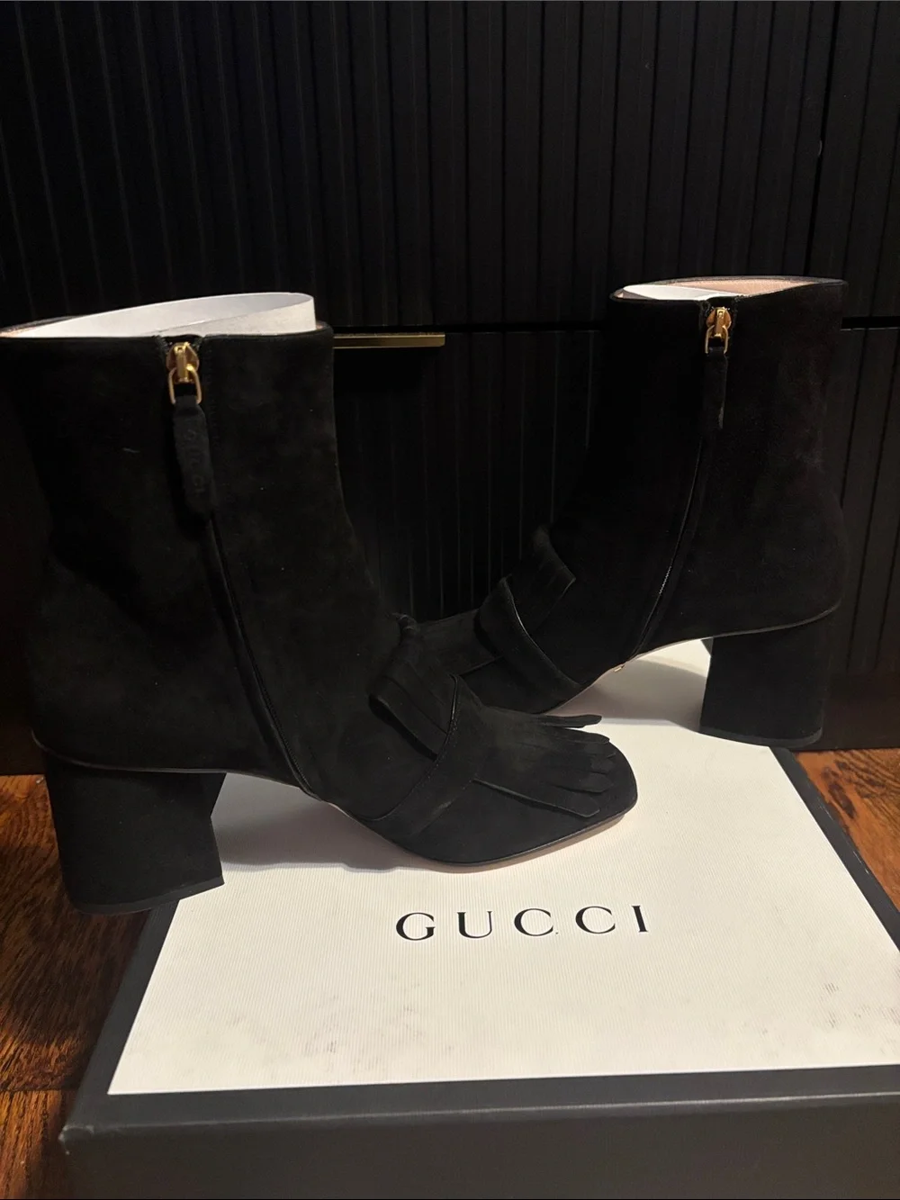 Gucci Black Suede Fringe Heel Boots. EU Size 41 U.S Size 11